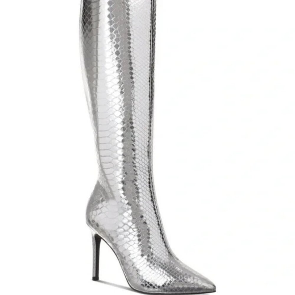 I.N.C. Rajel Snake Print Knee High Boots Silver various sizes Stiletto Heel $99